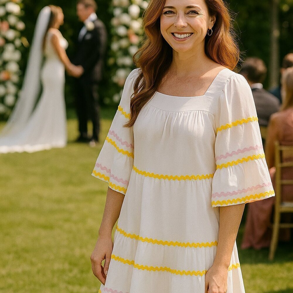 Lisa Fernandez x Target Ric Rac Flare Sleeve Linen Midi Dress Xsmall